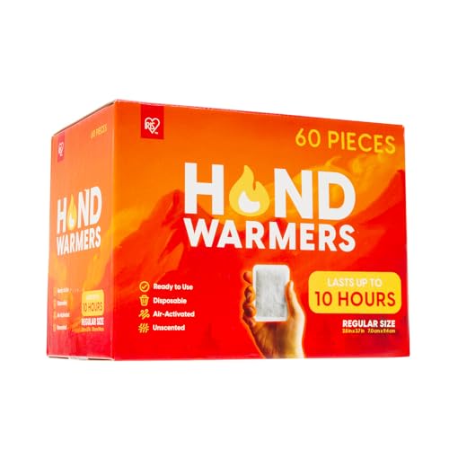 IRIS USA Hand Warmers – 60 Individual Warmers, Long-Lasting Up To 10 Hours For Warm and Hot Hands, On The Go, TSA-Approved, Disposable, Bulk, Lasts 4 Years, For Hot Hands Handwarmers, Camping Skiing