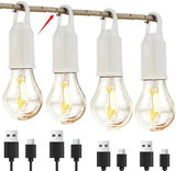 4 Pack Camping Lights Rechargeable, Hanging Tent Lights Bulb with Hook, Timer Function, 3 Lighting Modes Tent Lamp for Camping, Hiking, Backpacking, Emergency Outage (White)