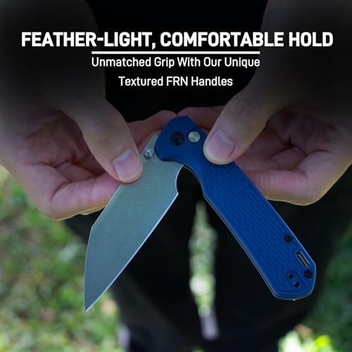 CJRB Pyrite-Light Pocket Knife, Folding Knife with 3.34'' AR-RPM9 Steel Blade EDC Knife with Pocket Clip, Pocket Knife for Men Women Sharp Camping Hiking Survival J1945 Blue Stonewash