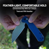 CJRB Pyrite-Light Pocket Knife, Folding Knife with 3.34'' AR-RPM9 Steel Blade EDC Knife with Pocket Clip, Pocket Knife for Men Women Sharp Camping Hiking Survival J1945 Blue Stonewash