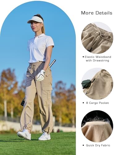 Women's Cargo Hiking Pants Quick Dry Lounge Straight Leg Dress Trousers Casual Pant for Work Travel Golf with 8 Pockets