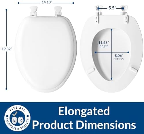 Mayfair Padded Toilet Seat, Cushioned Soft Vinyl over Wood Core Seat, Secure Hinges, Easy Clean, Elongated, White