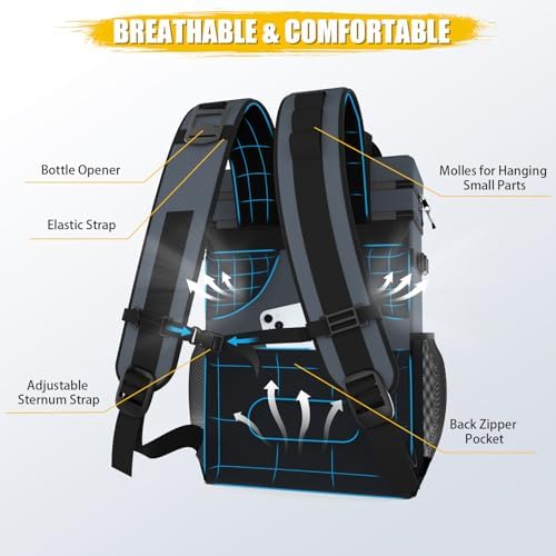 Backpack Cooler - AYAMAYA Upgrade Leakproof Cooler Backpack with Padded Top Handle, 40 Cans Large Waterproof Insulated Camping Coolers for Beach, Fishing, Picnic, Travel, BBQ