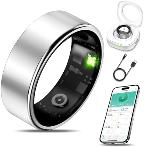 Smart Health Ring for Women Men Fitness Tracker with Heart Rate, Blood Oxygen, Blood Pressure, Sleep Monitoring, Step Counting, IP68 Waterproof for iPhone and Android, No Subscription Fee, Silver 6
