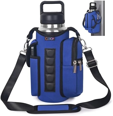 icolor Magnetic Gym Bag Water Bottle Carrier Holder with Phone Pockets & Shoulder Strap,5 Built-in Magnets Gym Bottle Pouch Sleeve,Magnetic Bag Gym Accessories Organizer for Men Women