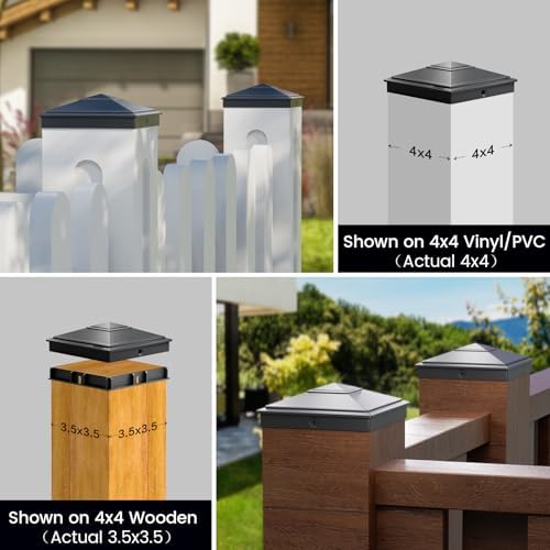 SIEDiNLAR 4x4 Pyramid Post Caps Waterproof Outdoor 4x4 Post Cover, Fits 3.5x3.5 4x4 Wood Vinyl Posts for Fence Deck Mailbox Patio (Black, 12 Pack)