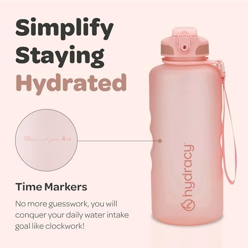 Hydracy Water Bottle with Time Marker -Large BPA Free Water Bottle & No Sweat Sleeve -Leak Proof Gym Bottle with Fruit Infuser Strainer & Times to Drink -Ideal for Fitness Sports & Outdoors