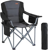 VEVOR Camping Folding Chair, Portable Heavy Duty Outdoor Quad Lumbar Back Padded with Side Pockets, Cup Holder and Cooler Bag for Beach, Lawn, Picnic, Fishing, Backpacking, Black