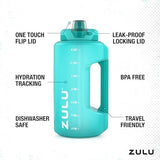ZULU Goals Large Water Bottle Jug with Time Marker & Handle for All Day Hydration | Silicone Soft Straw with Locking Leak-Proof Lid | For Gym, Camping, Workout, and Outdoors | BPA-Free | 64oz, 128oz