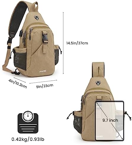 G4Free Canvas Sling Bag Crossbody Backpack with USB Charging Port & RFID Blocking, Hiking Daypack Chest Bag for Women Men