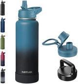 40oz Insulated Water Bottle with Straw, Stainless Steel Metal Vacuum Water Flask, Large Thermos Water bottle with Leakproof 3 Lids for Travel, Camping, Gym Sports Indigo Black