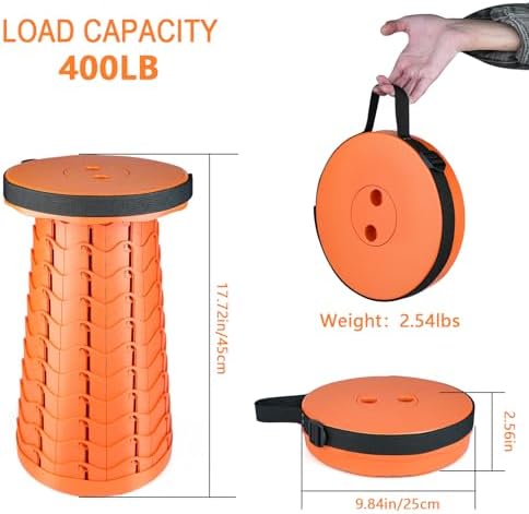 Boreeman Upgraded Folding Stool Lightweight Yet More Sturdy with Load Capacity 400lbs Portable Collapsible Stool for Camping Fishing Hiking BBQ (All Orange)