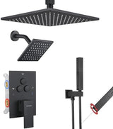VANFOXLE Shower Faucet Set Matte Black Shower System,Push Button Diverter Shower Faucet with 2 in 1 Handheld,Ceiling Mount 10 Inch Shower Head with 6 Inch Wall Mount Shower Head