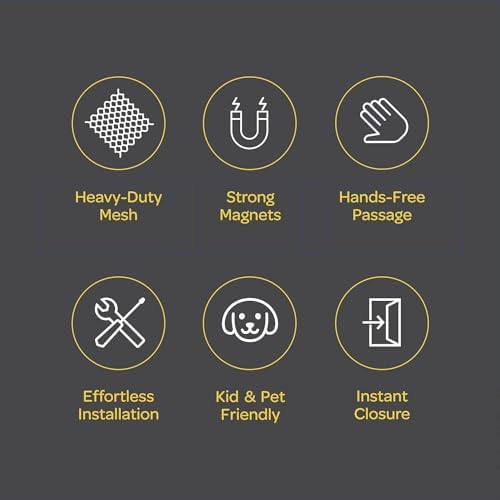 Hands-Free Magnetic Screen Door, Heavy Duty, Self Sealing Screen Door Mesh Protector, Pet and Kid-Friendly, Stay-Open Buckle, Keeps Bugs Out While Letting Nature in, Fits Door Size (36" x 96")