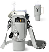 dabria Water Bottle Carrier Bag with Phone Pocket for Stanley 40/30 oz Tumbler Neoprene Water Bottle Holder Pouch with Adjustable Strap Bollus with Straw Cover & Carabiner for Stanley Cup Accessories