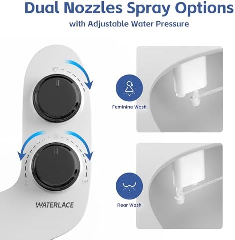 Bidet Attachment for Toilet, Self-Cleaning Dual Retractable Nozzles Bidet, Non-Electric Adjustable Water Pressure for Hygienic Rear & Feminine Wash, Easy Installation Ultra-Slim (Black)