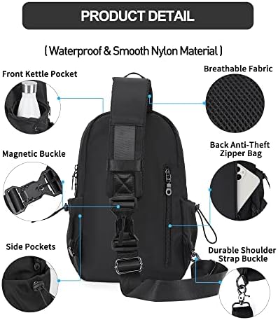 SEAFEW Black Sling Crossbody Bag for Men Women, Tactical Backpack Shoulder Daypack Mini Anti-Theft Cross Body Motorcycle Chest Bags, Small One Strap Fanny Back Pack for Casual Travel Hiking Sport Gym