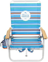 Tommy Bahama 4-Position, Extended 12.8" seat Height Easy in-Easy Out Folding Backpack Beach Chair, Logo Stripe
