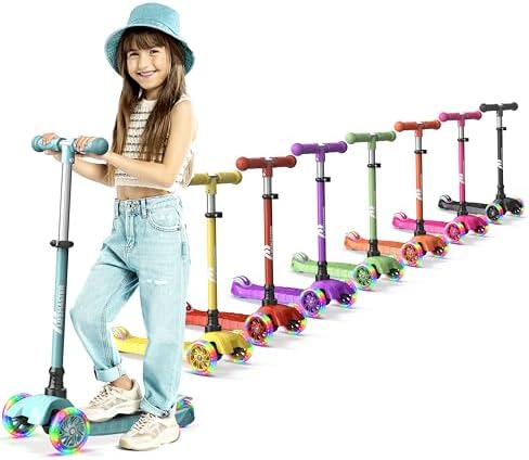 Kids Scooter – Children and Toddler 3 Wheel Kick Scooter – LED Wheel Lights Illuminate When Rolling– Adjustable Handlebar – Indoor and Outdoor