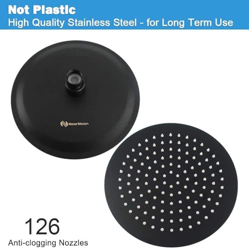 NearMoon Rain Shower Head, Ultra-Thin Design-Pressure Boosting, Awesome Some Experience, High Flow Stainless Steel Rainfall Head (10 Inch, Matte Black)
