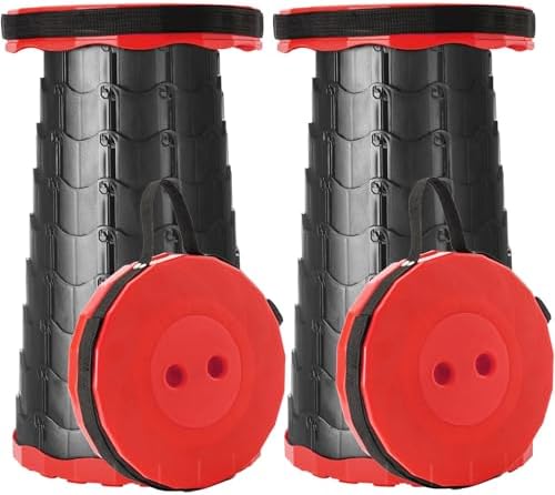 Upgraded Foldable Stool Thickened Set of 2, Portable Collapsible Stool Retractable Stool, Foldable Portable Collapsible Chair for Fishing, Hiking Tours, BBQ, Parties, Outdoor Activities (Red)
