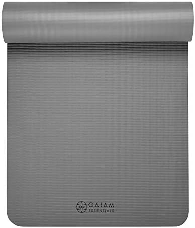Gaiam Essentials Thick Yoga Mat Fitness & Exercise Mat with Easy-Cinch Yoga Mat Carrier Strap, 72"L x 24"W x 2/5 Inch Thick
