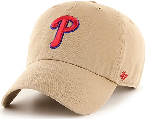 47 Brand MLB Khaki Primary Logo Clean Up Adjustable Strap Baseball Dad Hat Cap, Adult One Size Fits All