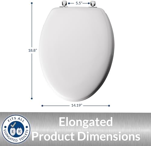 MAYFAIR 1844CP 000 Toilet Seat with Chrome Hinges will Never Come Loose, ELONGATE , White