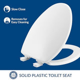 Bemis 7300SLEC Slow Close Toilet Seat, Easy Clean Hinges and Durable Plastic Seat, Made in USA, Elongated, White