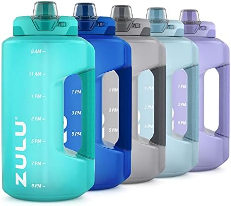 ZULU Goals Large Water Bottle Jug with Time Marker & Handle for All Day Hydration | Silicone Soft Straw with Locking Leak-Proof Lid | For Gym, Camping, Workout, and Outdoors | BPA-Free | 64oz, 128oz