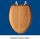 Mayfair Natural Oak Veneer Toilet Seat with Chrome Hinges, Elongated, Wood