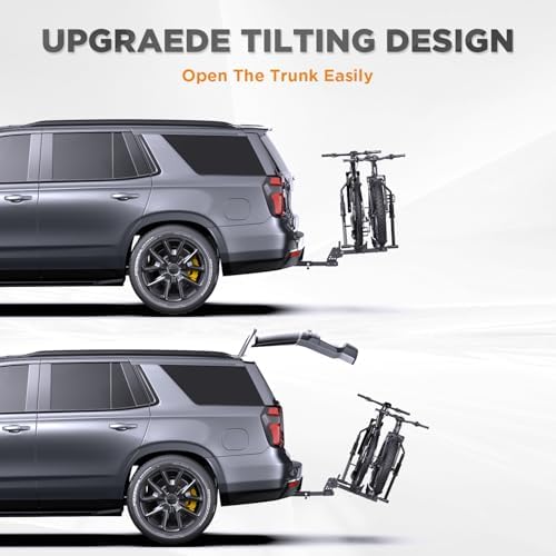 TANX Bike Racks for Ebikes,Fat Tire Bike Rack for Tow Hitch 2-Bike 200 lbs Capacity,Hitch Bike Rack for Heavy E Bike, Wobble Free Smart Tilting Platform Style Bike Rack for Standard, 2 inch Receiver