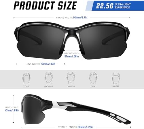 XVXV Polarized Sports Sunglasses for Men - UV Protection Half Frame Sun Glasses for Running Fishing