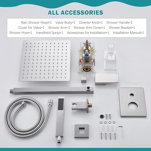 Brushed Nickel Shower System, Shower Faucet Set with 10-Inch Rain Showerhead and Handheld Spray, Wall Mounted High-Pressure Showerhead Combo Set Included Valve and Trim, Brushed Nickel