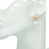 Fashion Design Faux Pearl Charm Flower Dangle Drop Earrings Studs For Women (White)