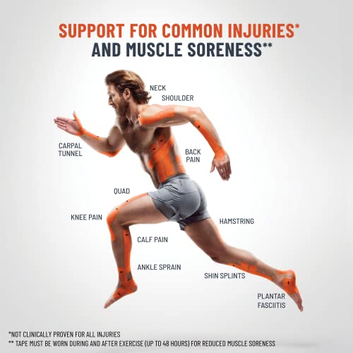 KT Tape, Pro Synthetic Kinesiology Athletic Tape, 20 Count, 10” Precut Strips, Blaze Orange