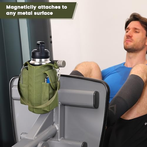 icolor Magnetic Gym Bag Water Bottle Carrier Holder with Phone Pockets & Shoulder Strap,5 Built-in Magnets Gym Bottle Pouch Sleeve,Magnetic Bag Gym Accessories Organizer for Men Women