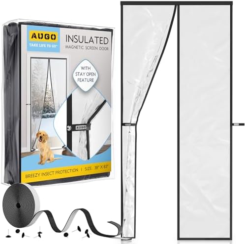 AUGO Magnetic Thermal Insulated Door Curtain - Transparent EVA Door Cover for Winter- Keeps Warm Air in and Cold Air Out - Home Winterizing Products - Patent Pending Keep Open Feature - 38 x 83 Inch