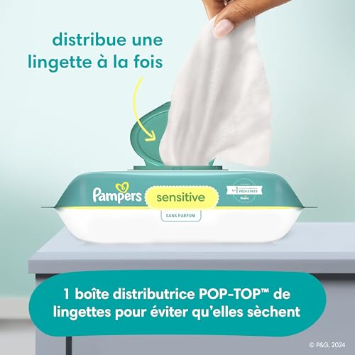 Pampers Baby Wipes, Sensitive, Water Based Wipe, Clinically Proven, Hypoallergenic, and Unscented for Babies, 1008 Wipes Total (12 Flip-Top Packs)