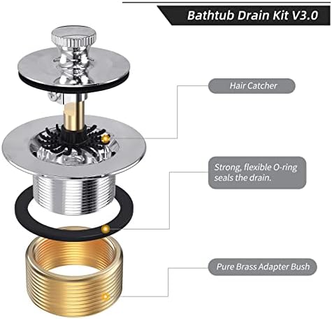 All Metal Lift & Turn Bathtub Drain Kit with Two-Hole Overflow Faceplate, Replacement Bath Tub Drain Trim Set Fine/Coarse Thread Conversion Kit Assembly, Tub Drains and overflow -Chrome Plated