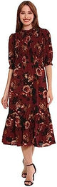 London Times Women's High Neck Sheer Midi Dress