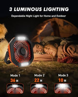 DUKUSEEK Camping Fan with LED Lantern & Remote, 25H Work Time Battery Operated Fan with Hang Hook for Tent, Portable Ceiling Tent Fan with Remote for RV Outages Emergency Desk Bedroom