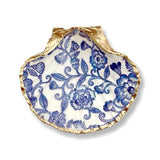 Blue Floral Lace Trinket with Pearl Earrings, Chinoiserie Home Decor Jewelry Ring Dish Gifts for Women Mom Mother Wife Bride Birthday Wedding Engagement Christmas Stocking Stuffers Room Decor Gift Box