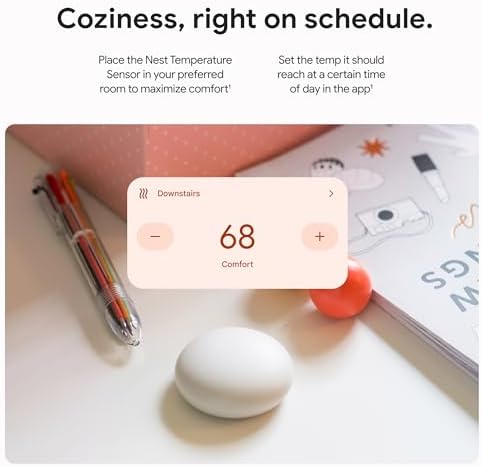Google Nest Temperature Sensor (2nd Gen) - Room Comfort Sensor with Scheduling - Works with The Nest Learning Thermostat (3rd and 4th Gen) and Nest Thermostat E - Porcelain, White