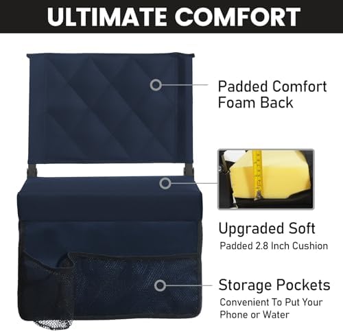 Sheenive Stadium Seats for Bleachers with Back Support, Bleacher Seats with Backs and Cushion Wide, Padded Portable Folding Comfort Stadium Chair with Shoulder Strap, Perfect for Sports Events