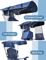 Beach Chair with Canopy Shade and Fan – 360° Rotatable & 3-Speed Airflow, Camping Chair with Canopy and Powerful & Quiet Fan, Cup Holder, Side Pocket – Supports 330 LBS
