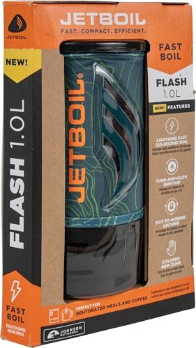 Jetboil Flash 1.0L Portable Fast Boil Stove for Camping and Backpacking with 1-Step Auto Ignition, New for 2025, Propane/Isobutane Burner with Cooking Cup