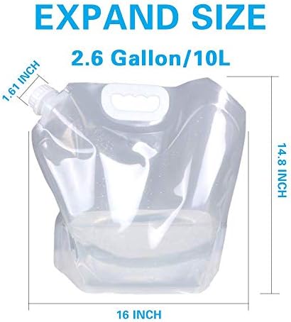 Soddeph Collapsible Water Container Bag, BPA Free Food Grade Clear Plastic Storage Jug for Sport Camping Riding Mountaineer,Freezable, Food Grade (4-pack-2.6 Gal)