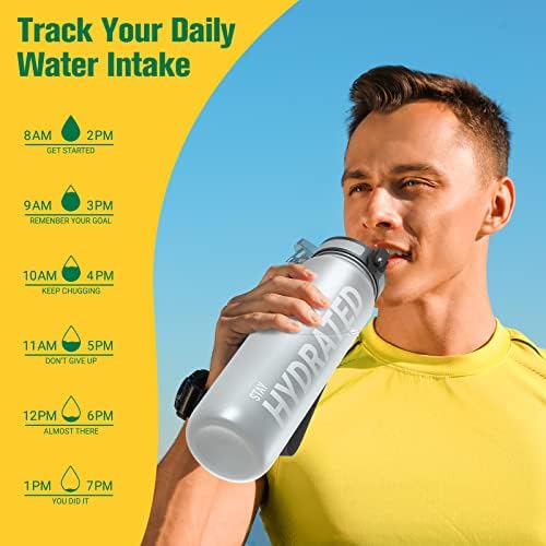 Sahara Sailor Water Bottle 32oz, Durable and Leakproof Water Bottles Motivational with Time Marker, Tritan, BPA Free, Wide Mouth with Easy Clean Brush for Gym, Travel, Home, School, Office (1 Bottle)