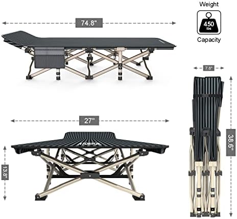 ATORPOK Camping Cot, Outdoor Folding Cot Bed with Pad and Pillow for Adults Heavy Duty Sleeping Cot with Carrying Bag, Portable Camp Cots for Camping Tent Travel Office (Blue)